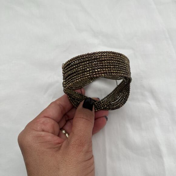 Brass small beaded flexible cuff bracelet, good condition, boho, retro - Picture 5 of 7